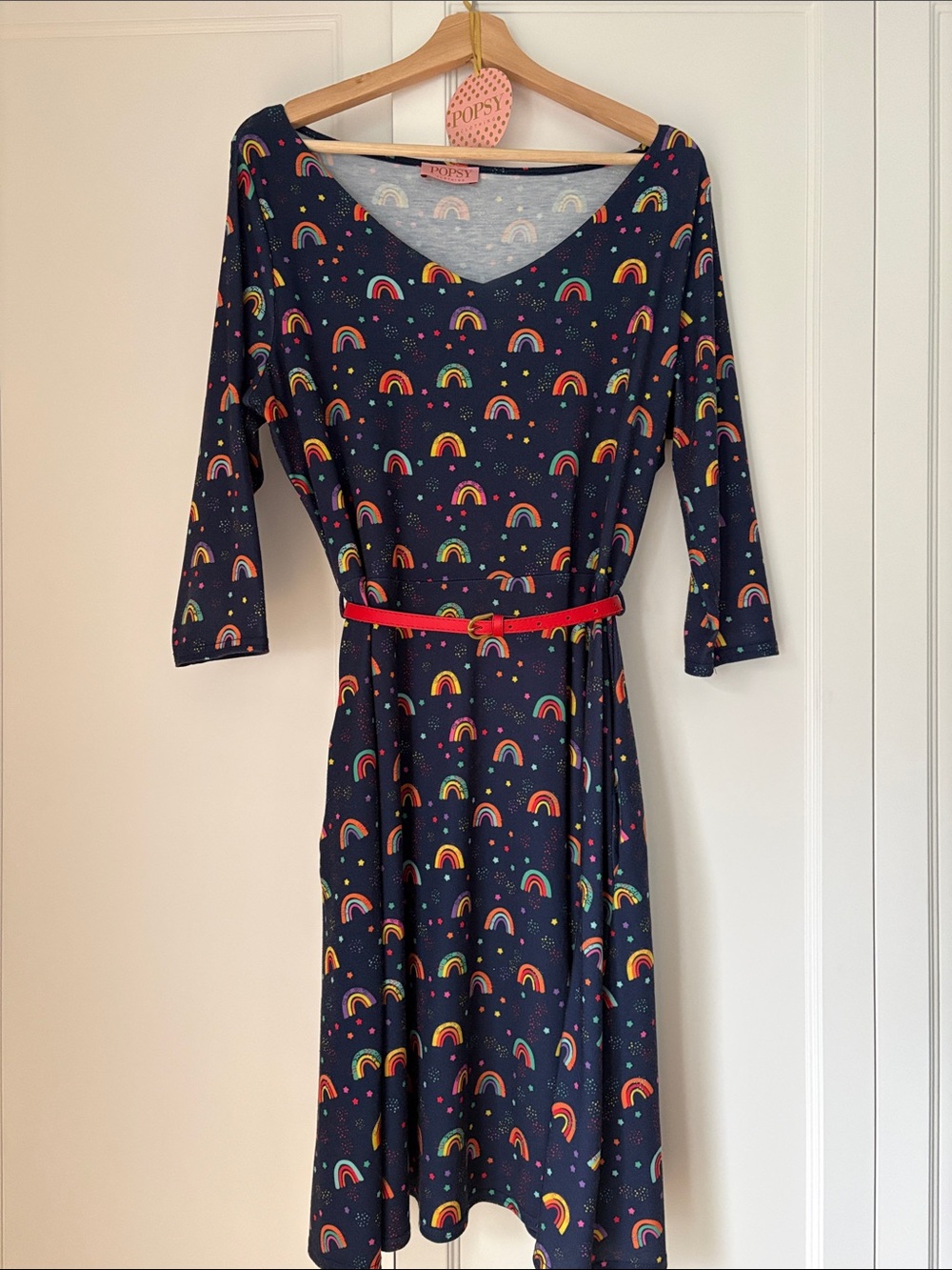 Popsy Navy Rainbow-Print A-Line Dress